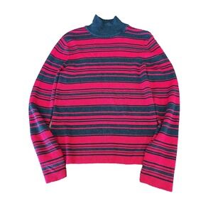 Classifies Entier merino striped red grey women's pullover sweater size medium